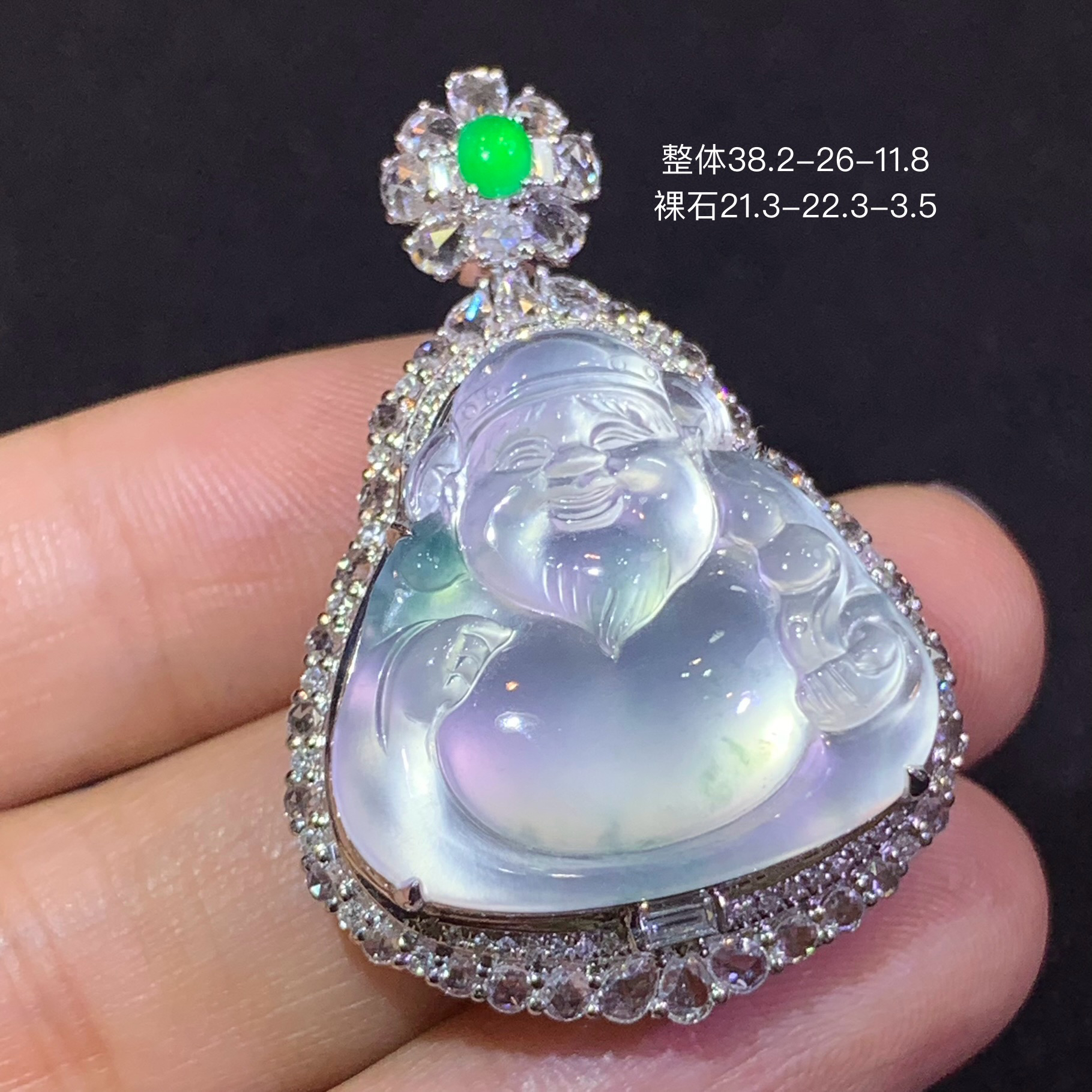 天然翡翠玻璃种极光白财神吊坠
