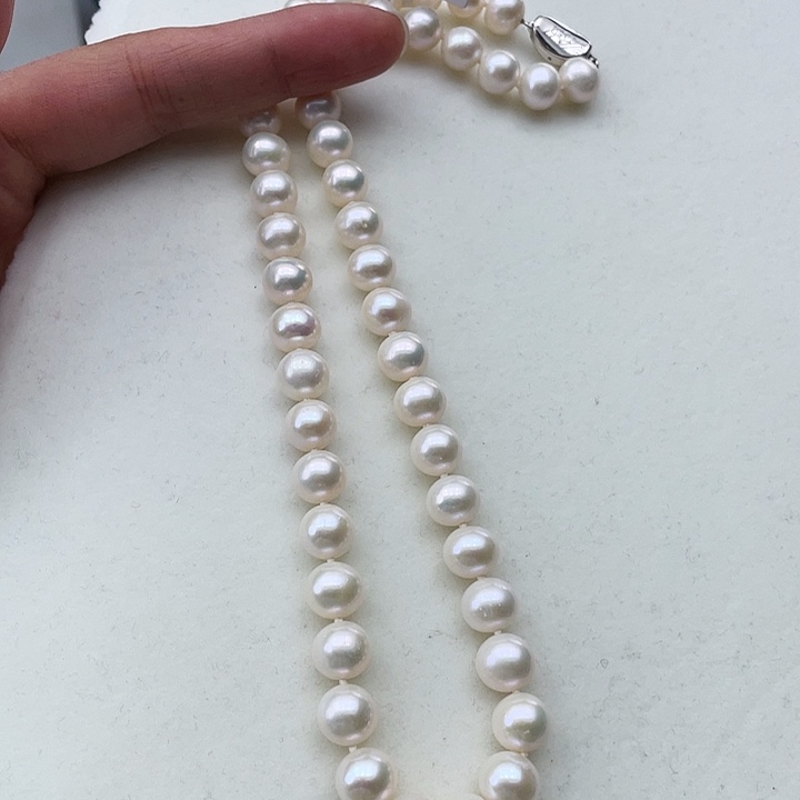 淡水珍珠颈饰银S925镶嵌卡9极光炫彩高品