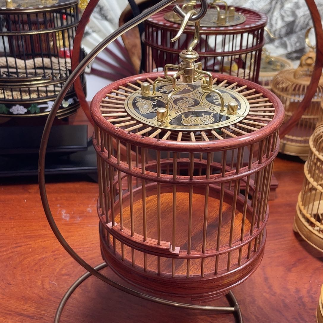 大叶黄花梨十三太保蝈蝈笼➕度铜架子