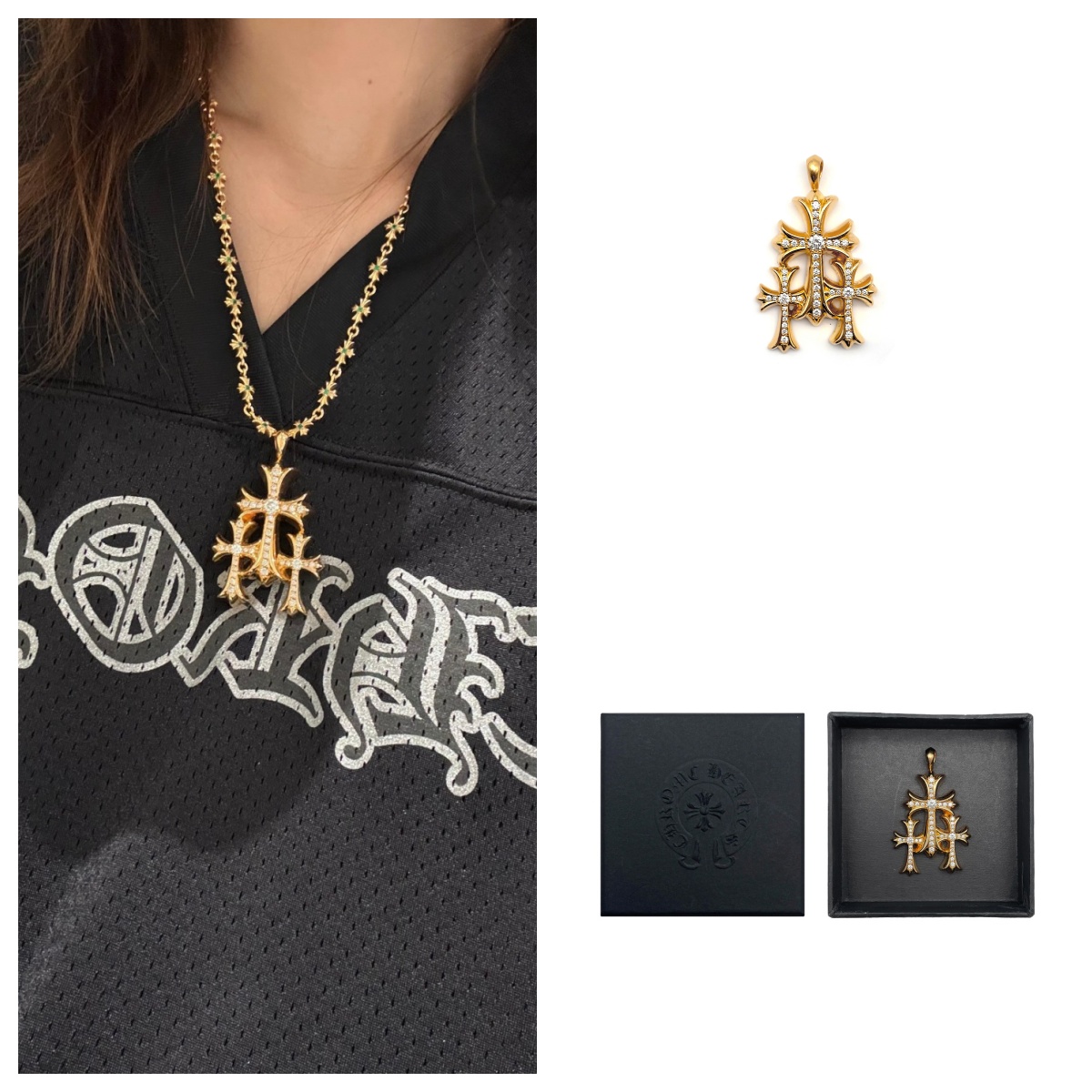 合金项链 Chrome Hearts 克罗心 金色三十字劳斯莱斯车标吊坠