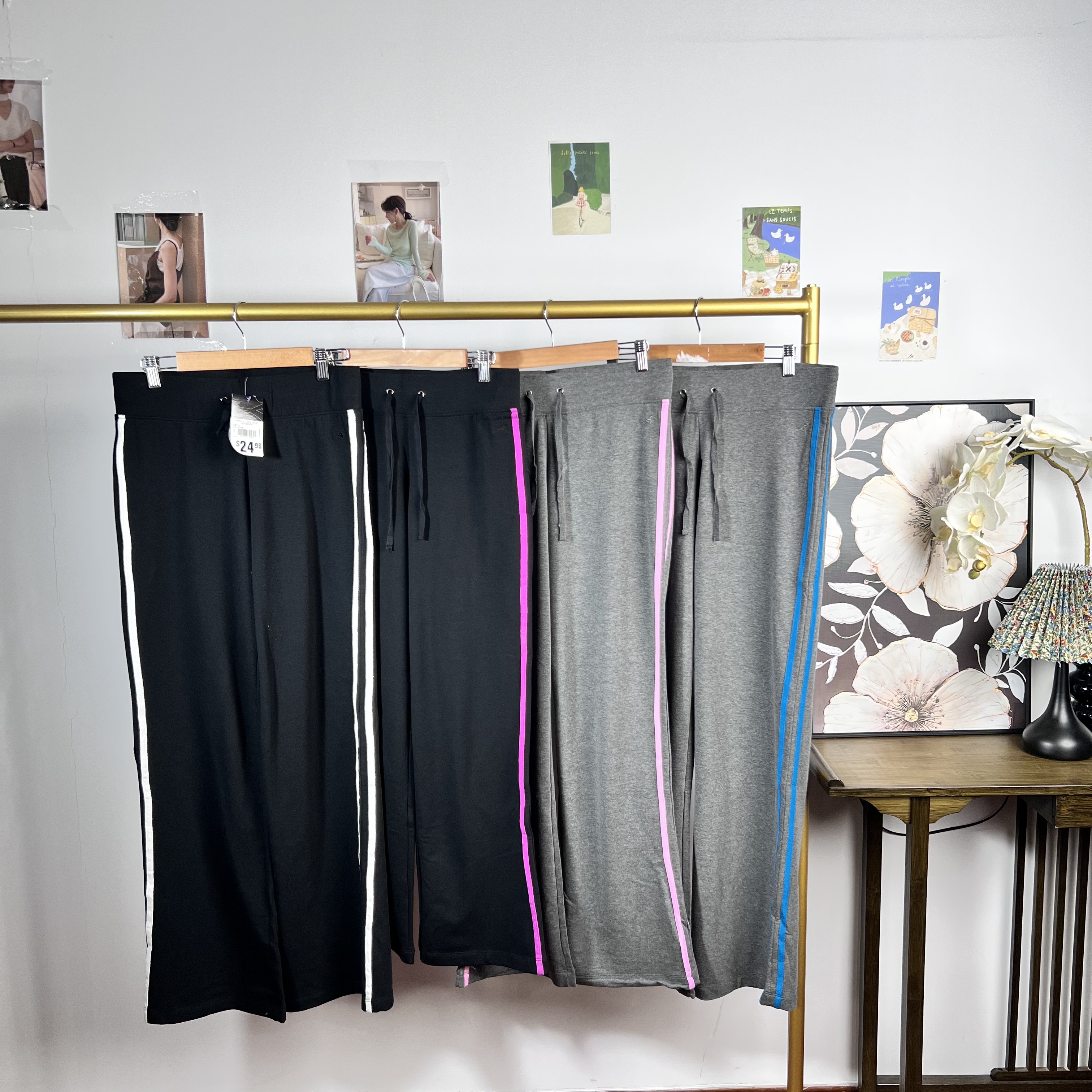 25新款秋夏季宽松直筒休闲裤阔腿显瘦撞色美式复古百搭宽条纹2510