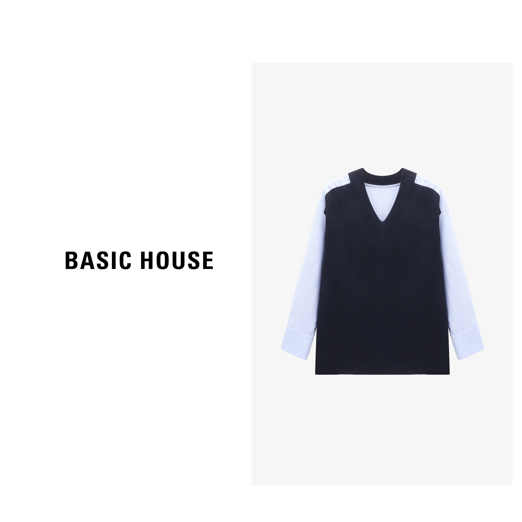 Basic House/百家好百搭老钱风松弛感女装撞色衬衫-B0625B5BUD2