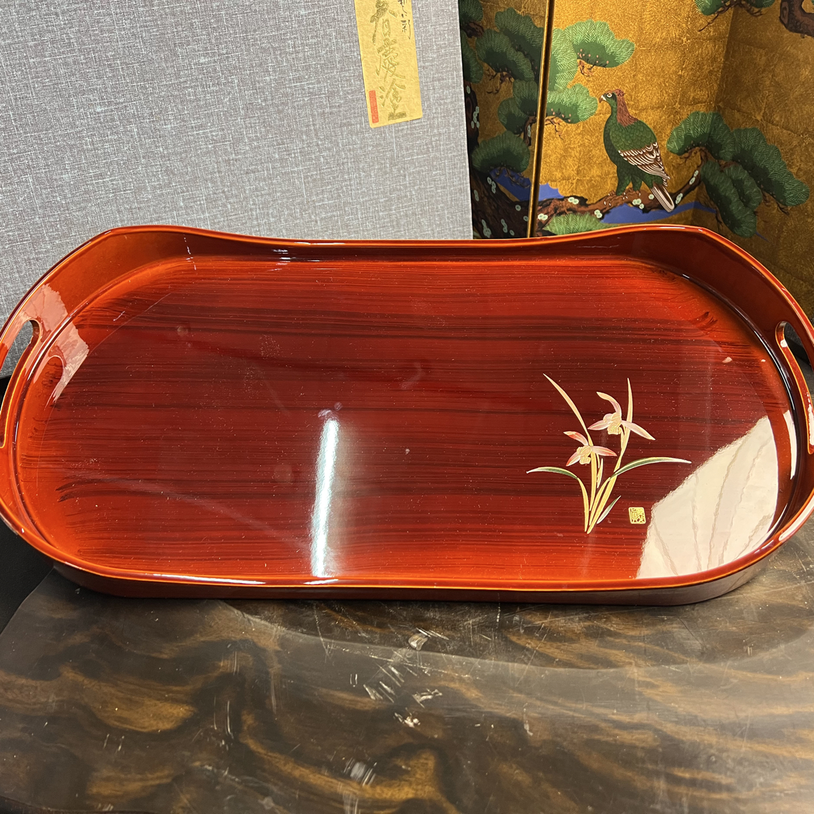477号春庆塗大漆茶盘，微划痕