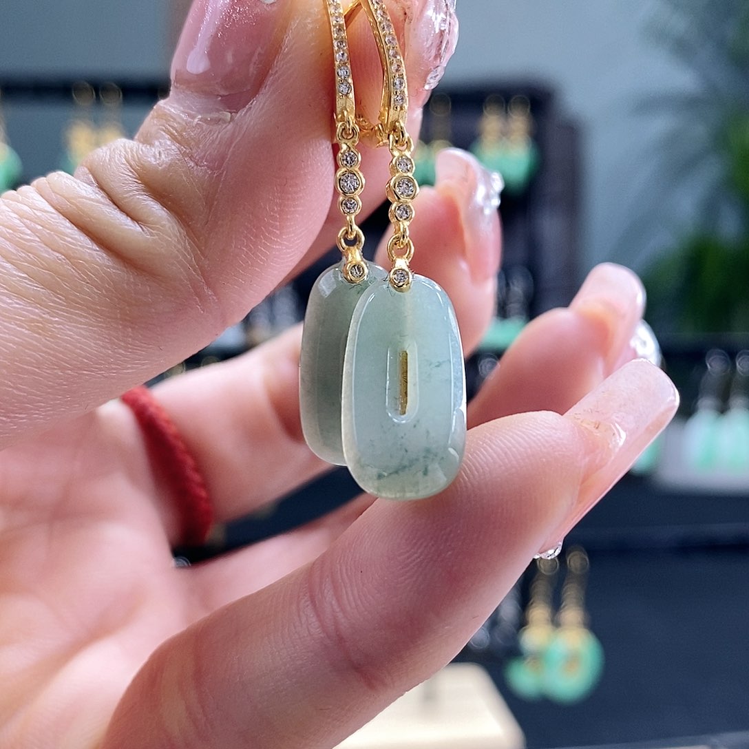 翡翠耳饰银S925镶嵌翡翠