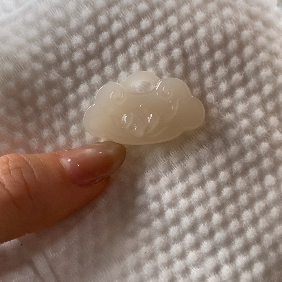 和田玉未镶嵌吊坠(不含链)藕粉荷花如意锁吊坠