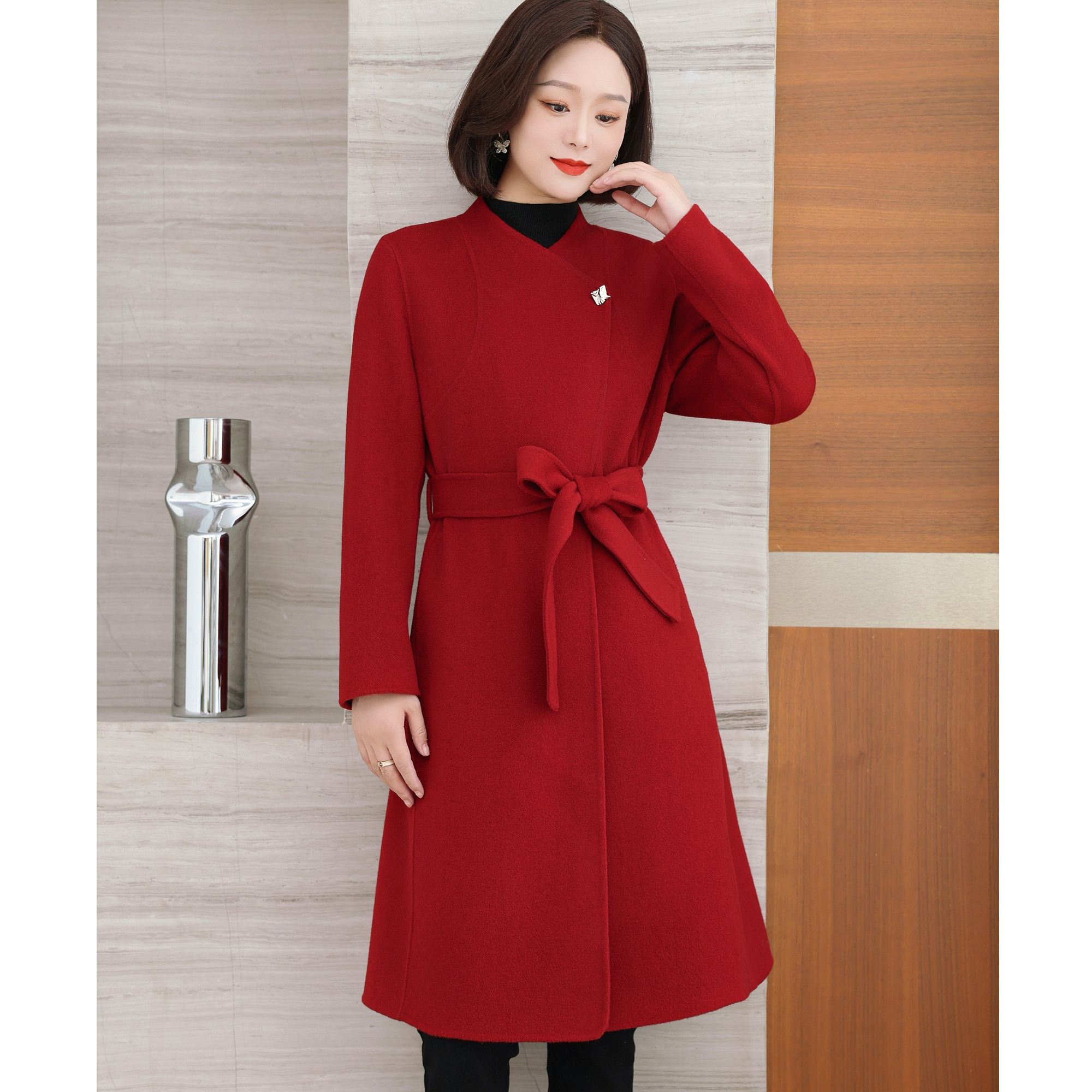 ziyang/孜洋秋冬新款双面羊毛大衣女中长款修身气质毛呢外套2418