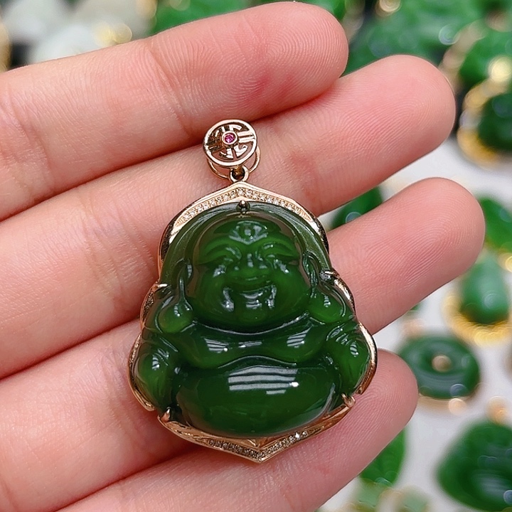 和田玉（碧玉）颈饰18K金镶嵌