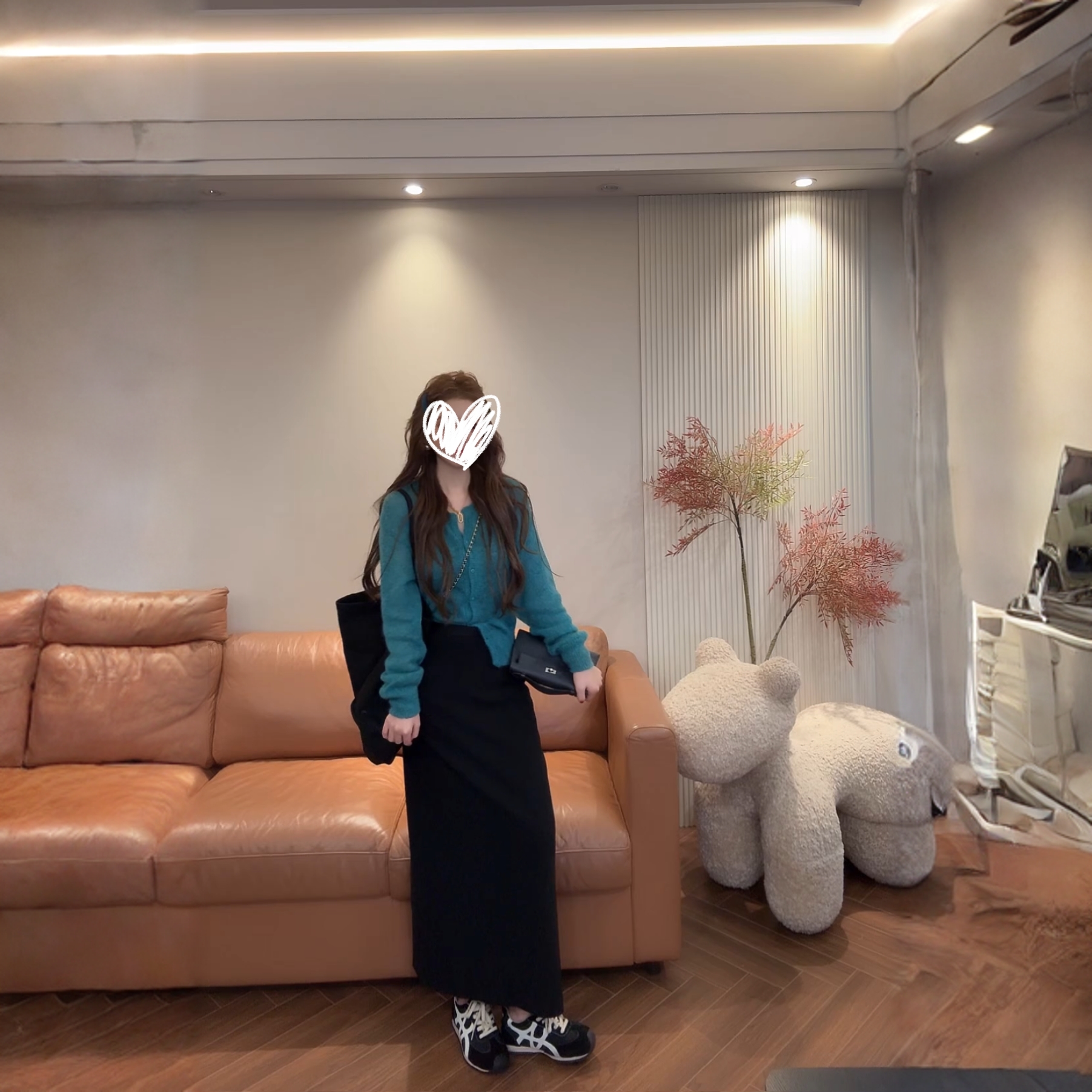 高级感温柔风韩系百搭显瘦针织开衫高腰直筒开叉半身裙洋气两件套
