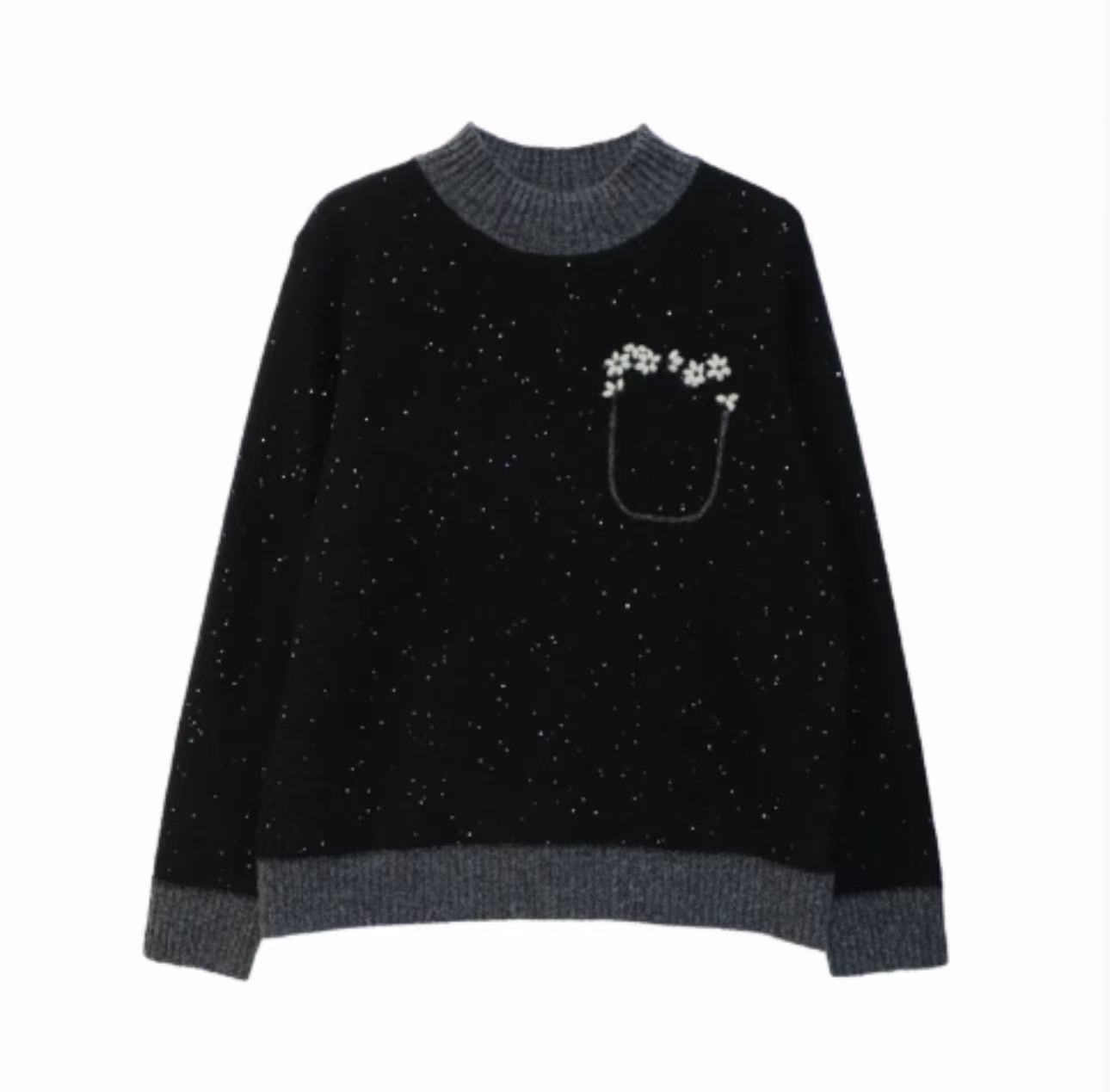 （燕子宠粉福利）冬季毛针织衫钉珠亮丝显瘦针织衫黑色宽松打底针织