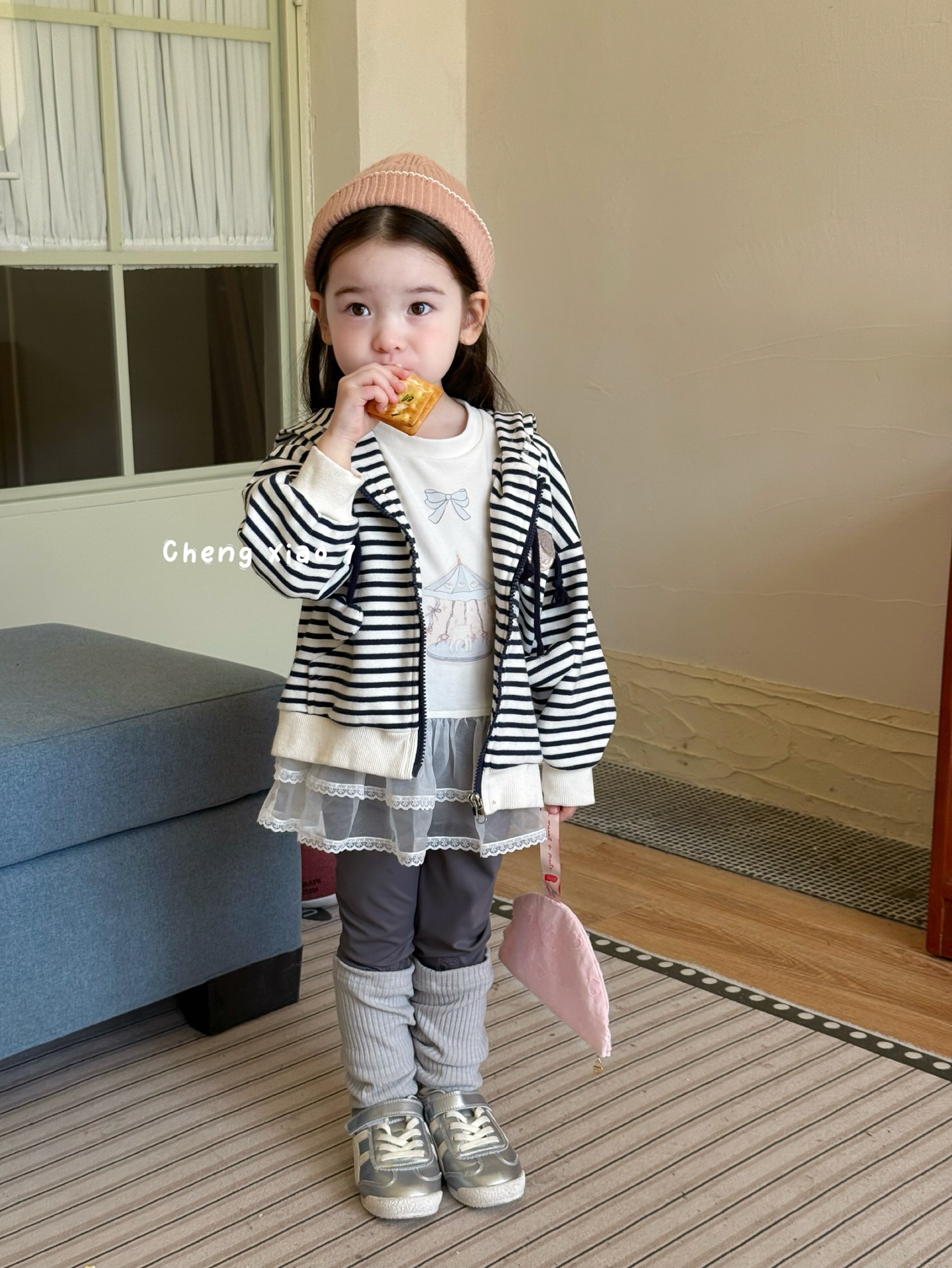 25秋 橙小七女童条纹外套55079拼纱领55080拼纱领打底衫55025