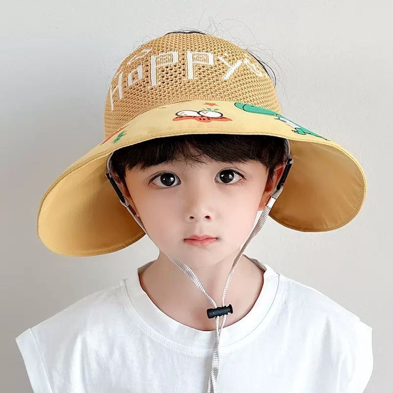 儿童遮阳帽男女童防紫外线夏季防晒帽大帽檐新款薄款透气渔夫帽