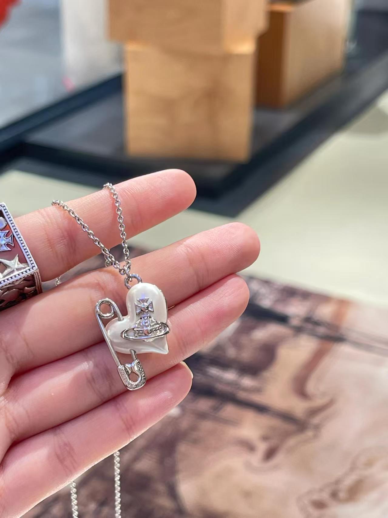 铜锆石项链 铜合金锆石项链 土星爱心别针项链