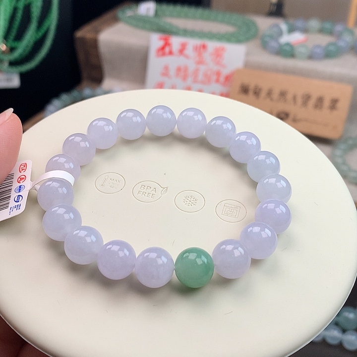 翡翠未镶嵌手链纯白无瑕点绿，捡漏