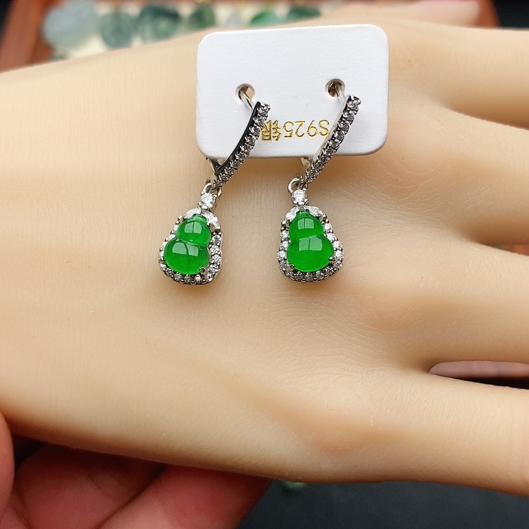 翡翠耳饰银S925镶嵌清*耳钉