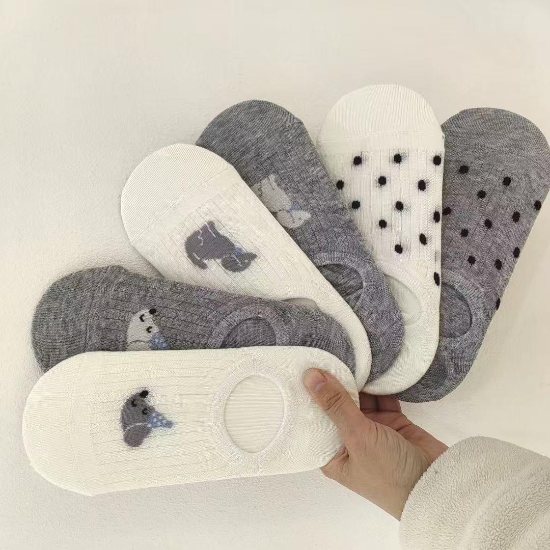 YHL定制韩系图案船袜组合一组五双挂脖透气舒适春夏秋船袜