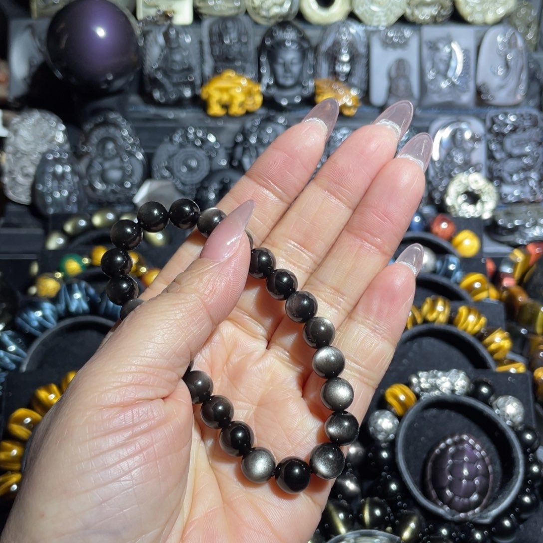 金***秋黑曜岩未镶嵌手链8mm