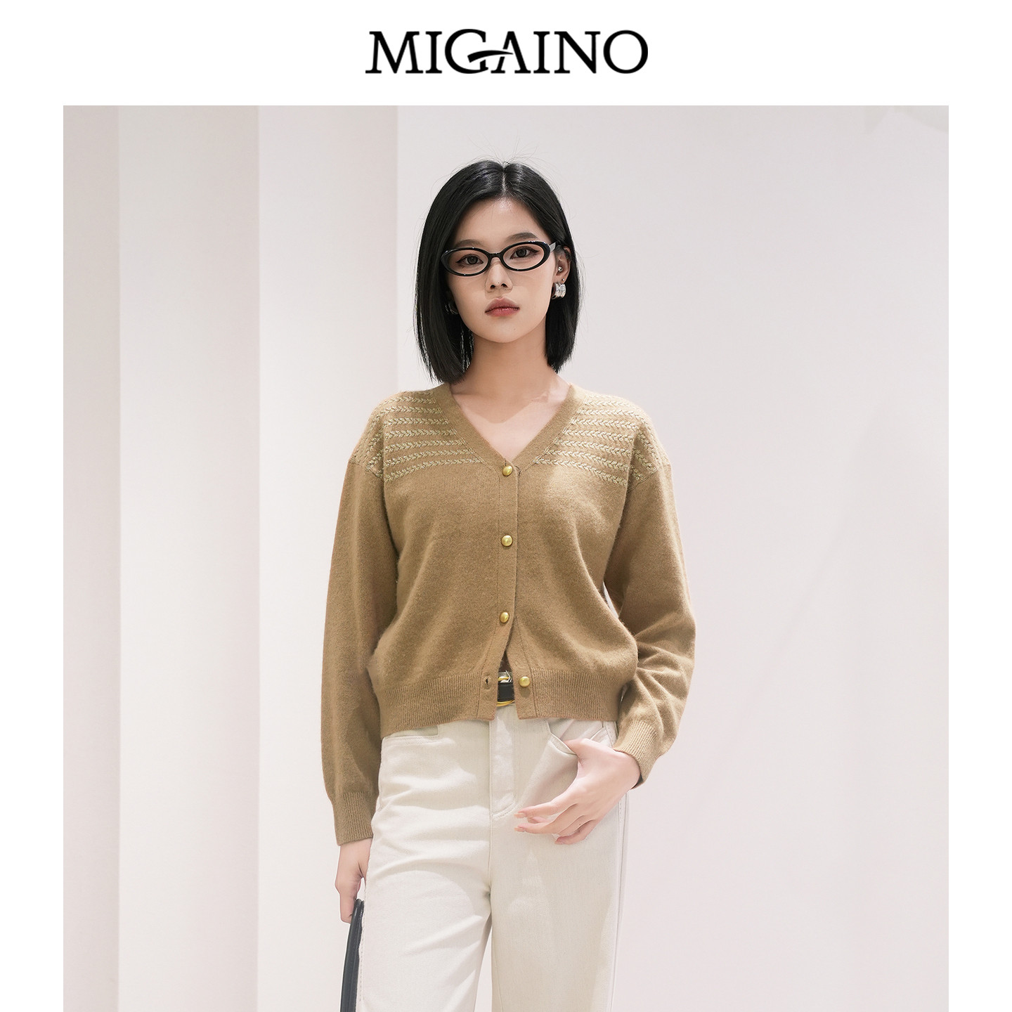 Migaino曼娅奴女装秋冬新款高级感显瘦百搭优雅通勤针织开衫外套