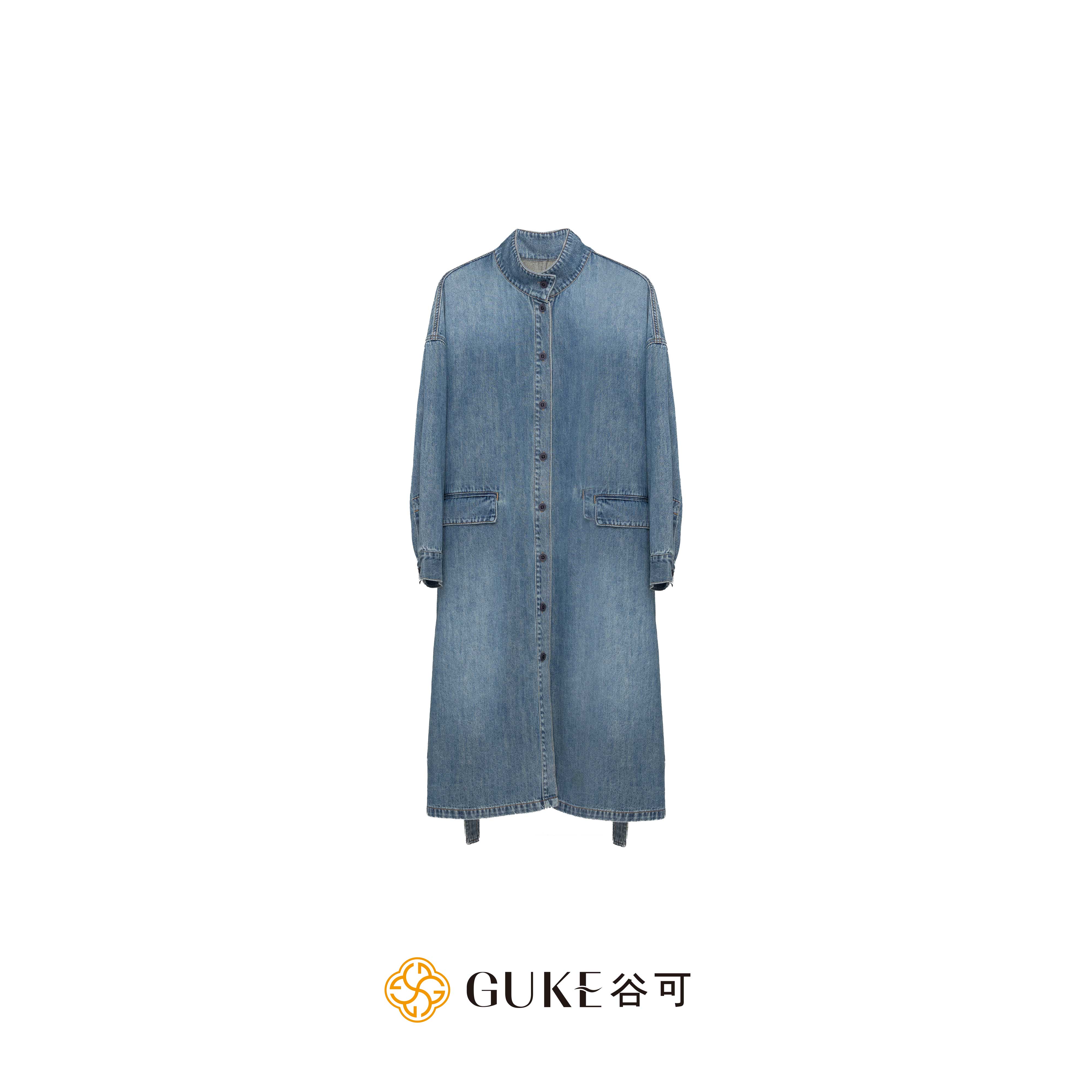 GKE/谷可S1023牛仔蓝英伦风复古风衣2025秋季时髦百搭休闲长外套