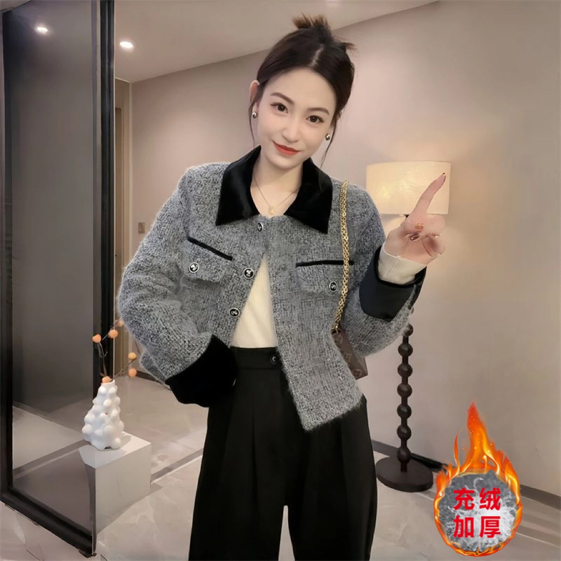 【现货】2025年春秋冬时尚轻奢高级感小香风遮肉修身外套392