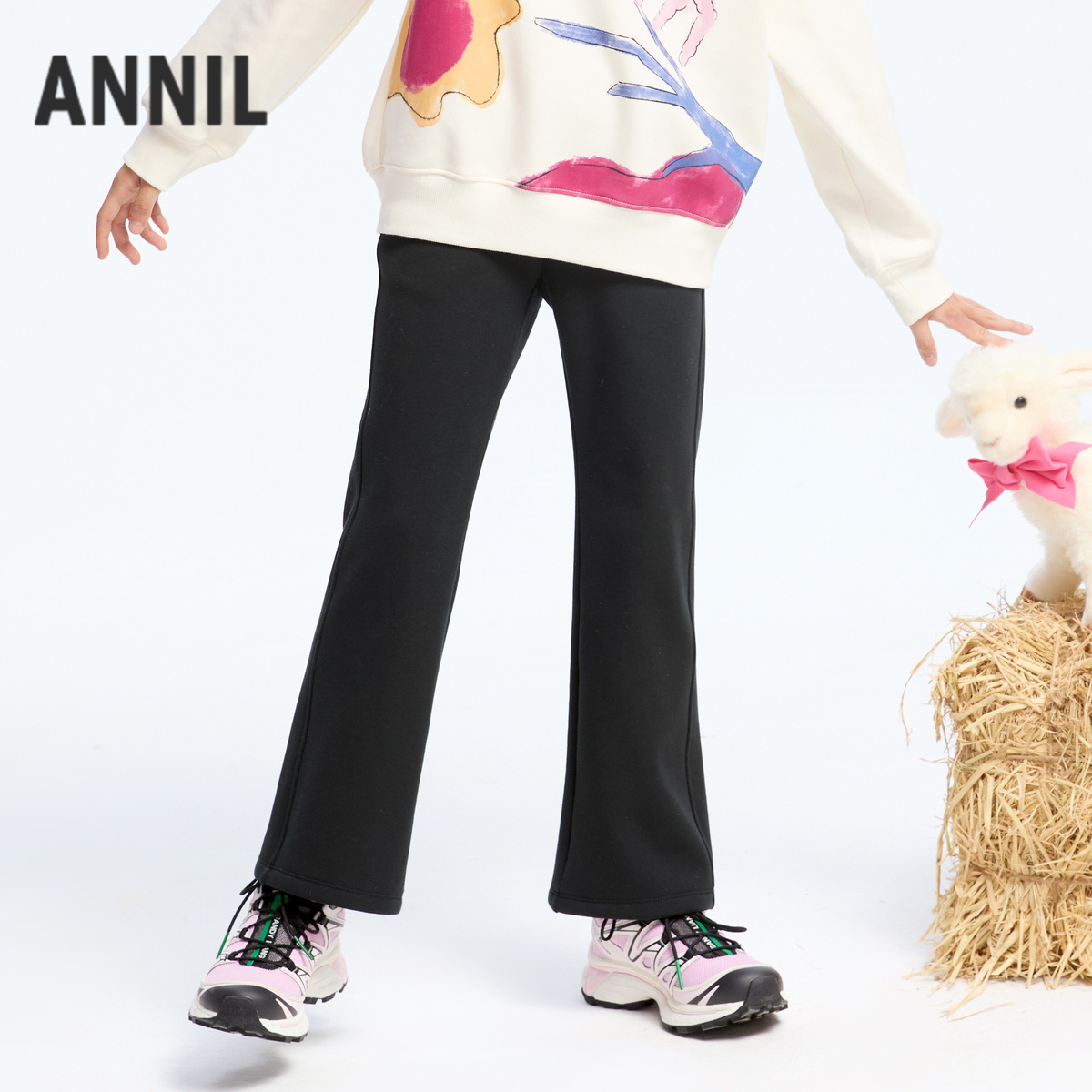 【加绒微喇裤】女童全腰微喇针织裤冬季新款安奈儿童装EG546573