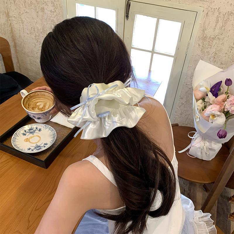【A32】芭蕾风法式白色裙摆蝴蝶结大肠发圈女感高弹力扎头发饰头绳