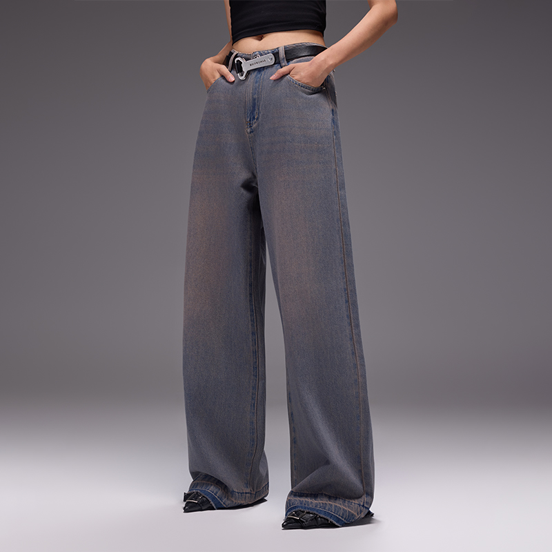 时尚直筒裤阔腿裤四季长裤裤子弹力牛仔裤秋季Q52825