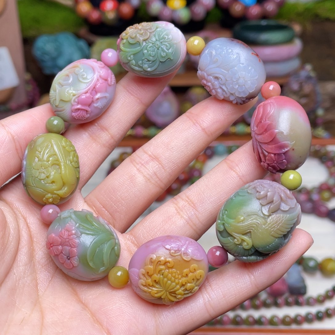 玛瑙/玉髓珠宝半成品未镶嵌周*婷盐源玛瑙十二月花蛋蛋手串