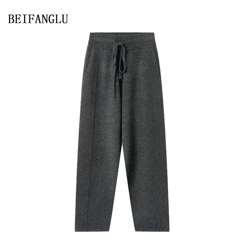 北方鹿【100%绵羊毛】加厚抽绳松紧腰显瘦羊毛针织香蕉裤22001