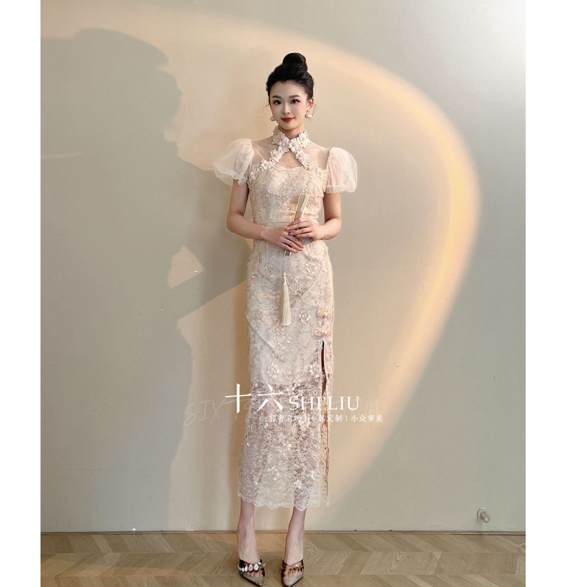 【十六推荐】吟春序·高贵旗袍中国风气质重工水溶蕾丝连衣裙21159