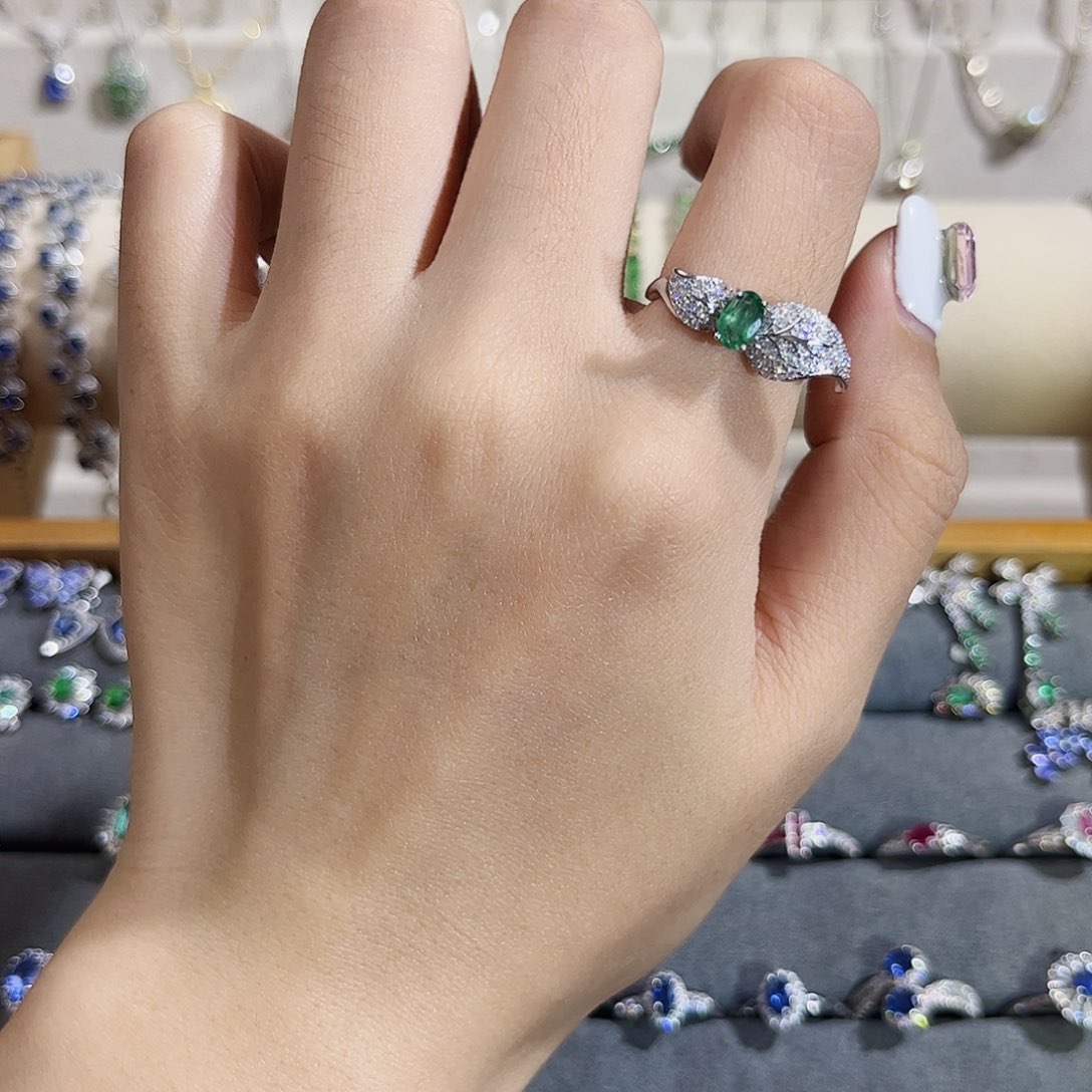 祖母绿戒指银S925镶嵌