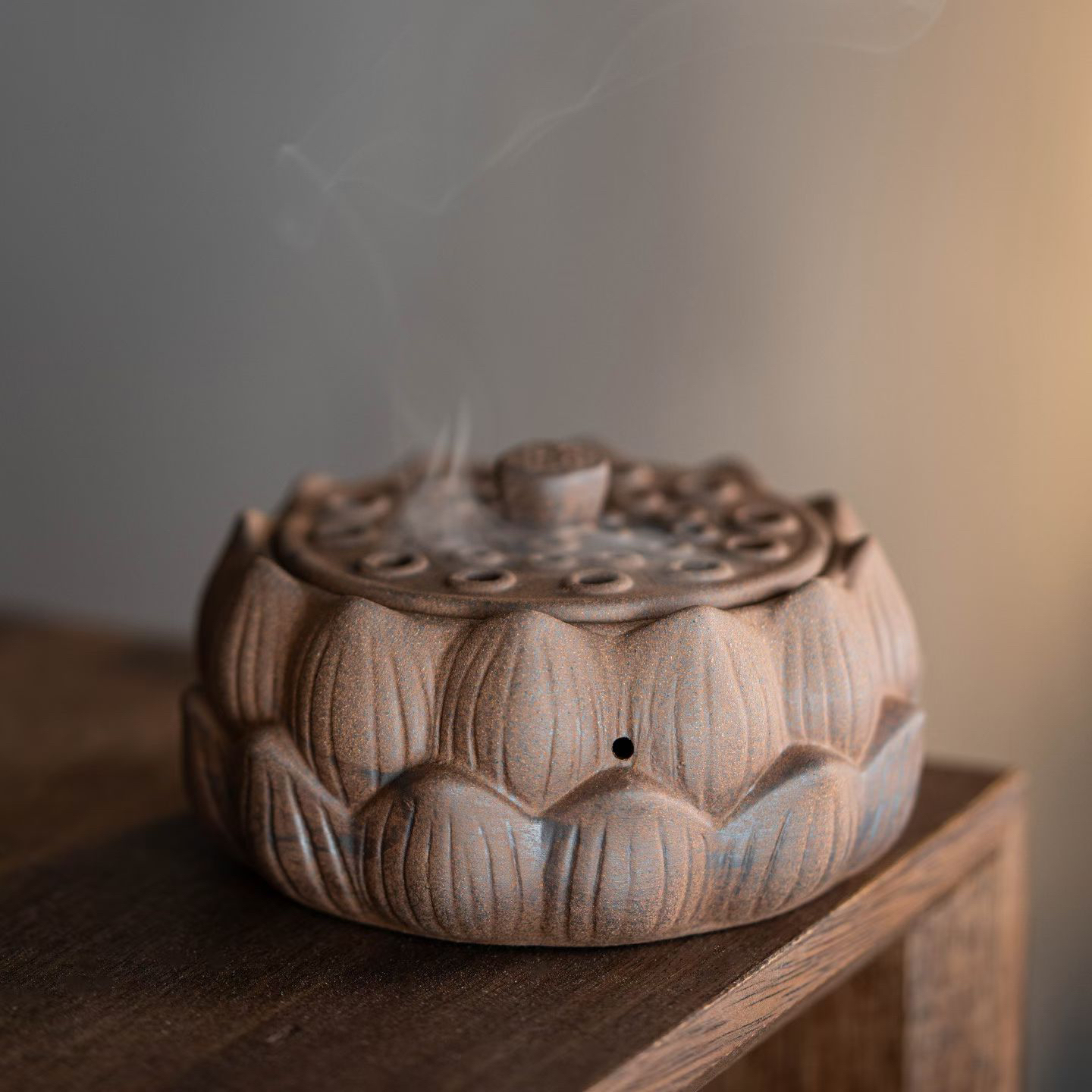 粗陶莲花香炉：接灰座家用线陶瓷供奉香盘香座室内上香简约佛具