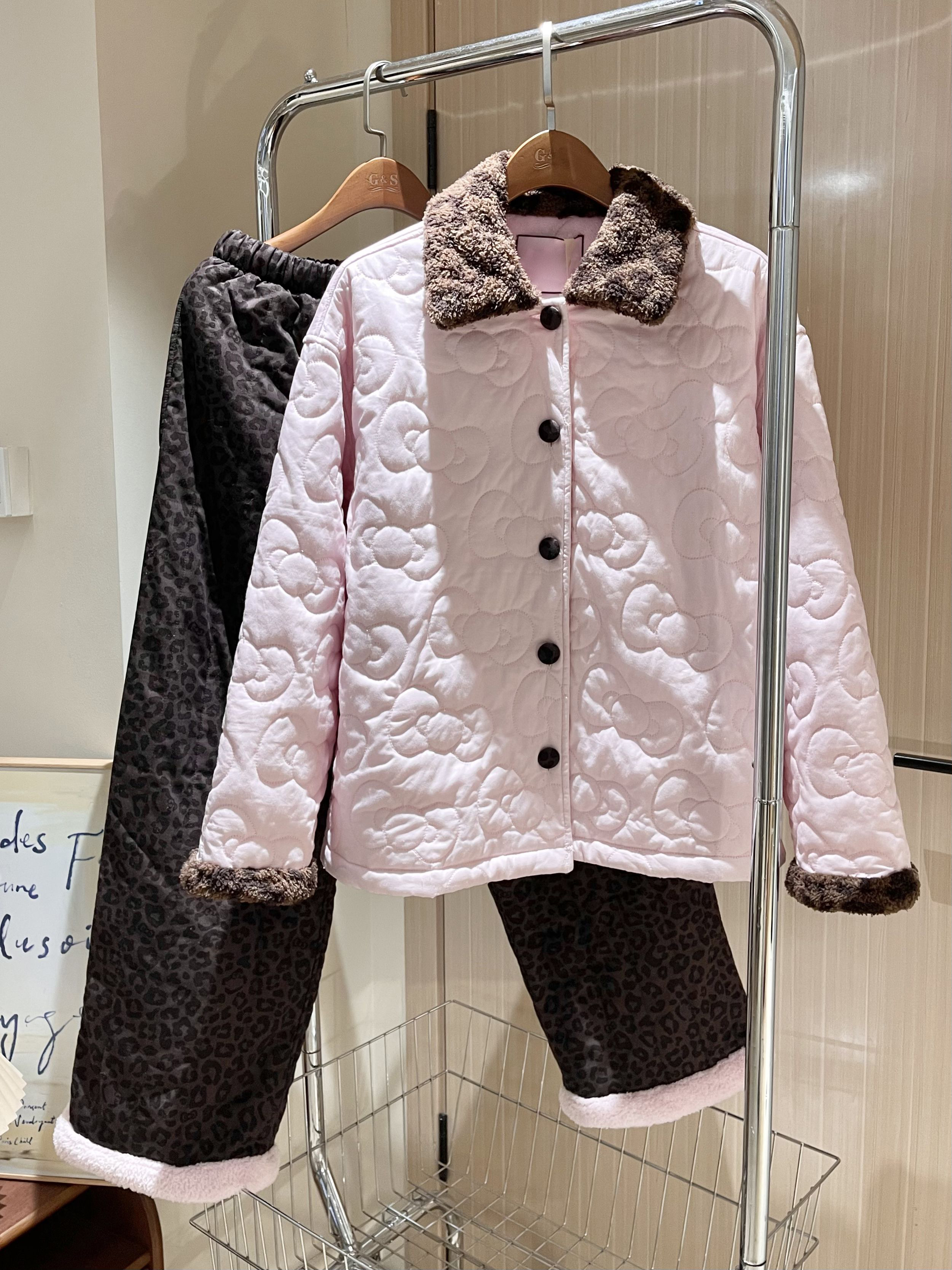 甜美可爱粉色加厚绗棉家居服套装2025秋冬新款可外穿情侣睡衣套装