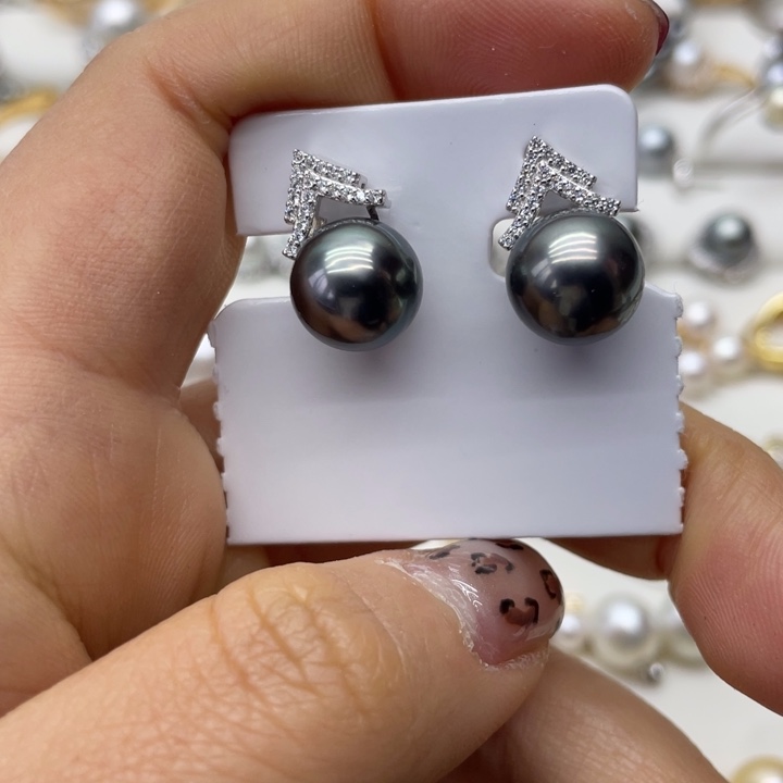 海水珍珠耳饰银S925镶嵌