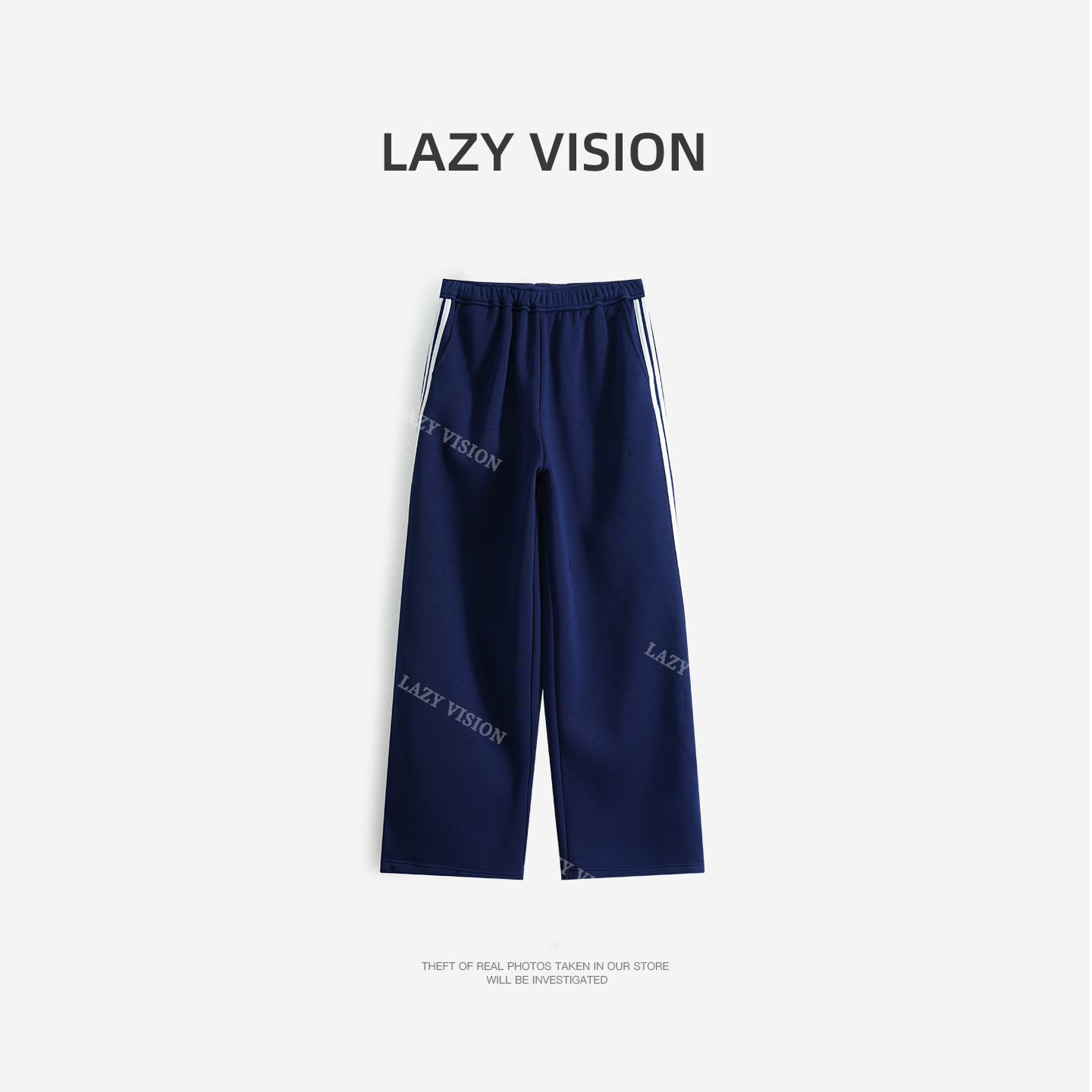 LAZYVISION【校服裤】法兰绒松紧腰侧条纹直筒百搭休闲裤ZMD-34814