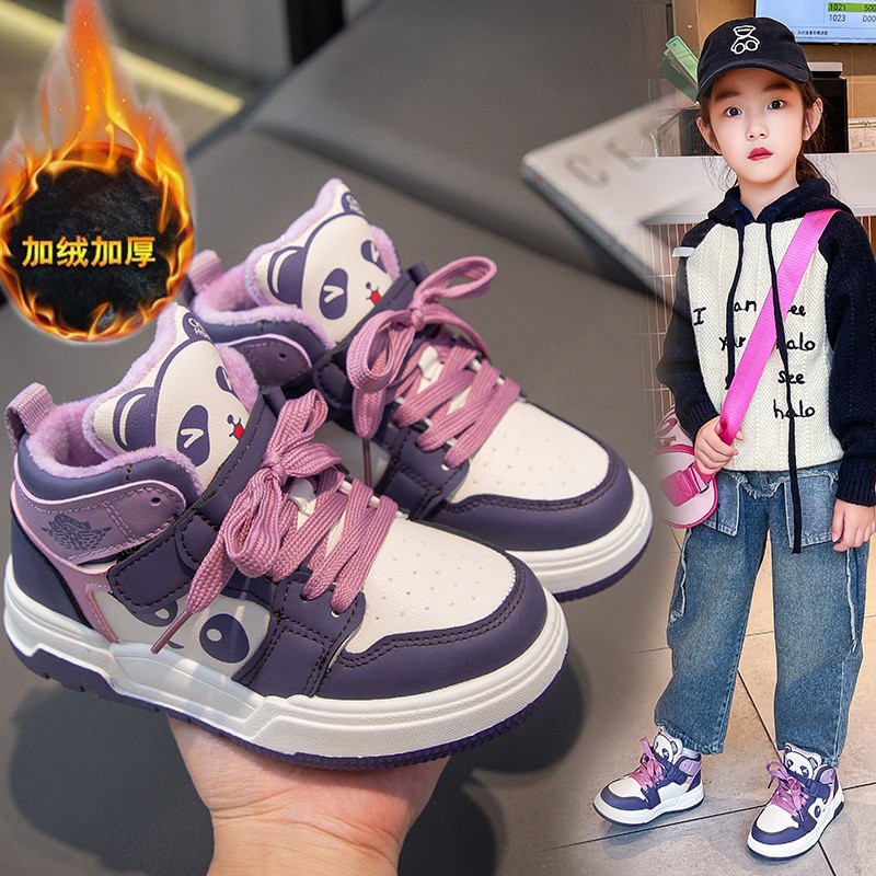 安踏联名TLXT女童中帮加棉库洛米运动鞋冬季新款系带中大童防滑保