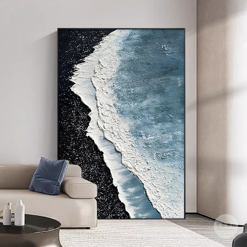 现代简约蓝色海景客厅抽象装饰画星辰大海肌理感走廊过道海浪壁画