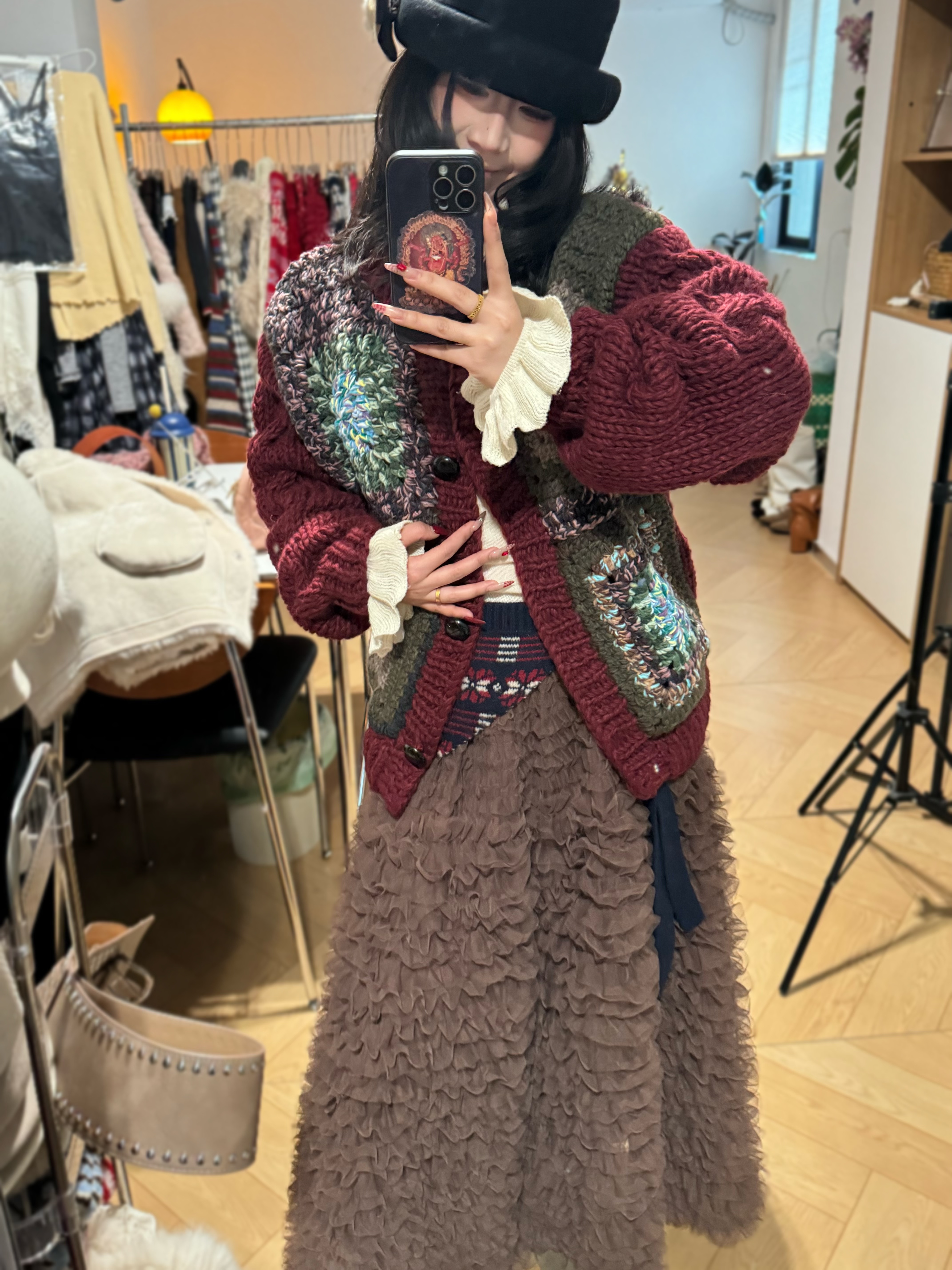 【梨零零同款】秋冬费尔岛小香风设计感拼接宽松显瘦羊毛针织外套女