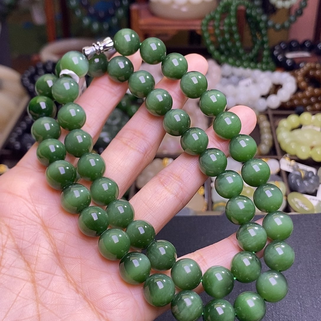 和田玉未镶嵌颈饰猫眼碧玉项链一线天约10收藏