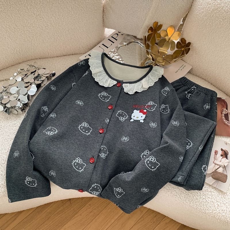 摩卡凯蒂｜230斤微胖女生薄绒睡衣甜美宽松长袖新款加大加宽家居服