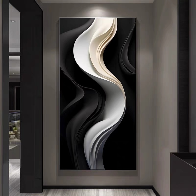 前程似锦现代简约装饰画黑白灰意式极简沙发背景落地画玄关装饰画