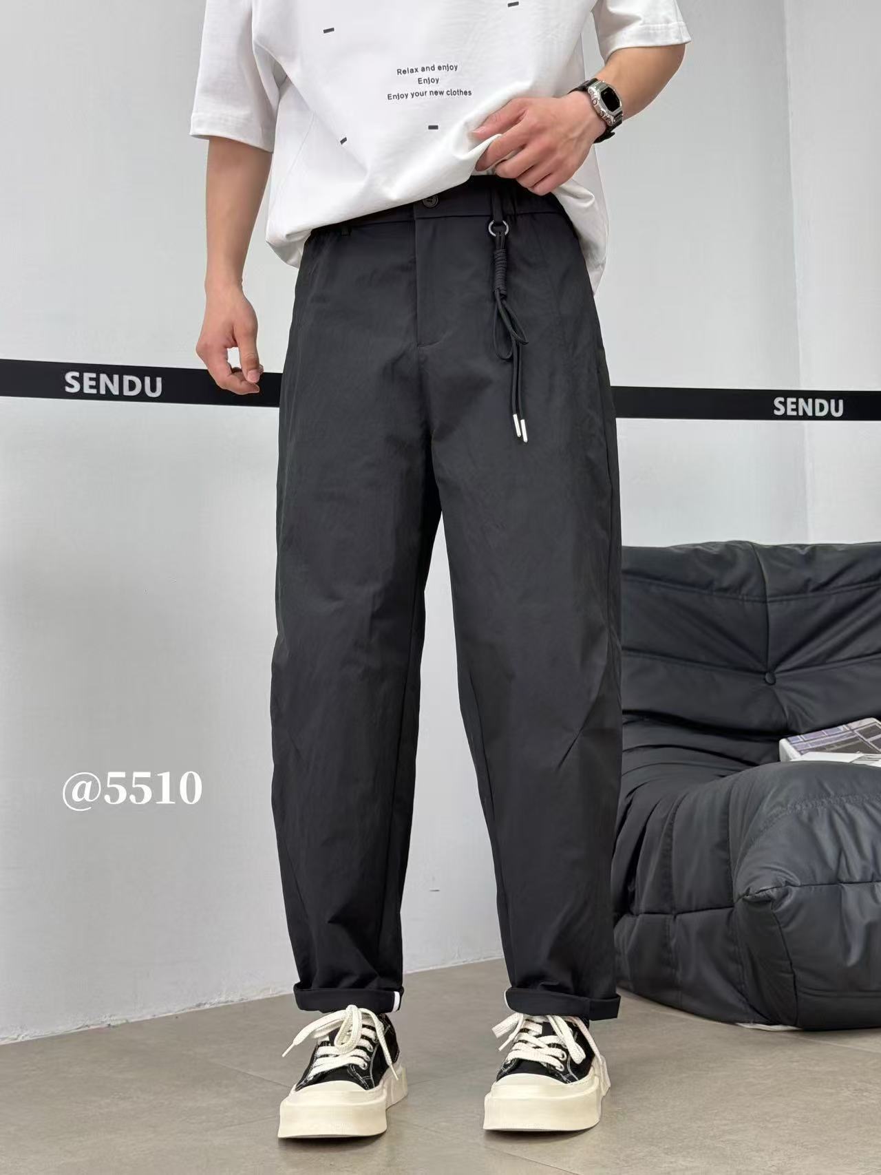 5510#夏季新款男士时尚百搭纯色简约直筒休闲款