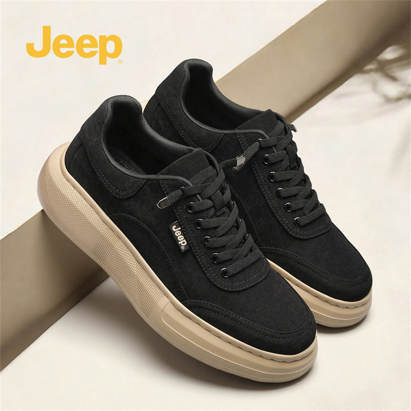 JEEP/吉普男鞋秋季上新透气休闲板鞋男士免系带一脚蹬潮流增高鞋