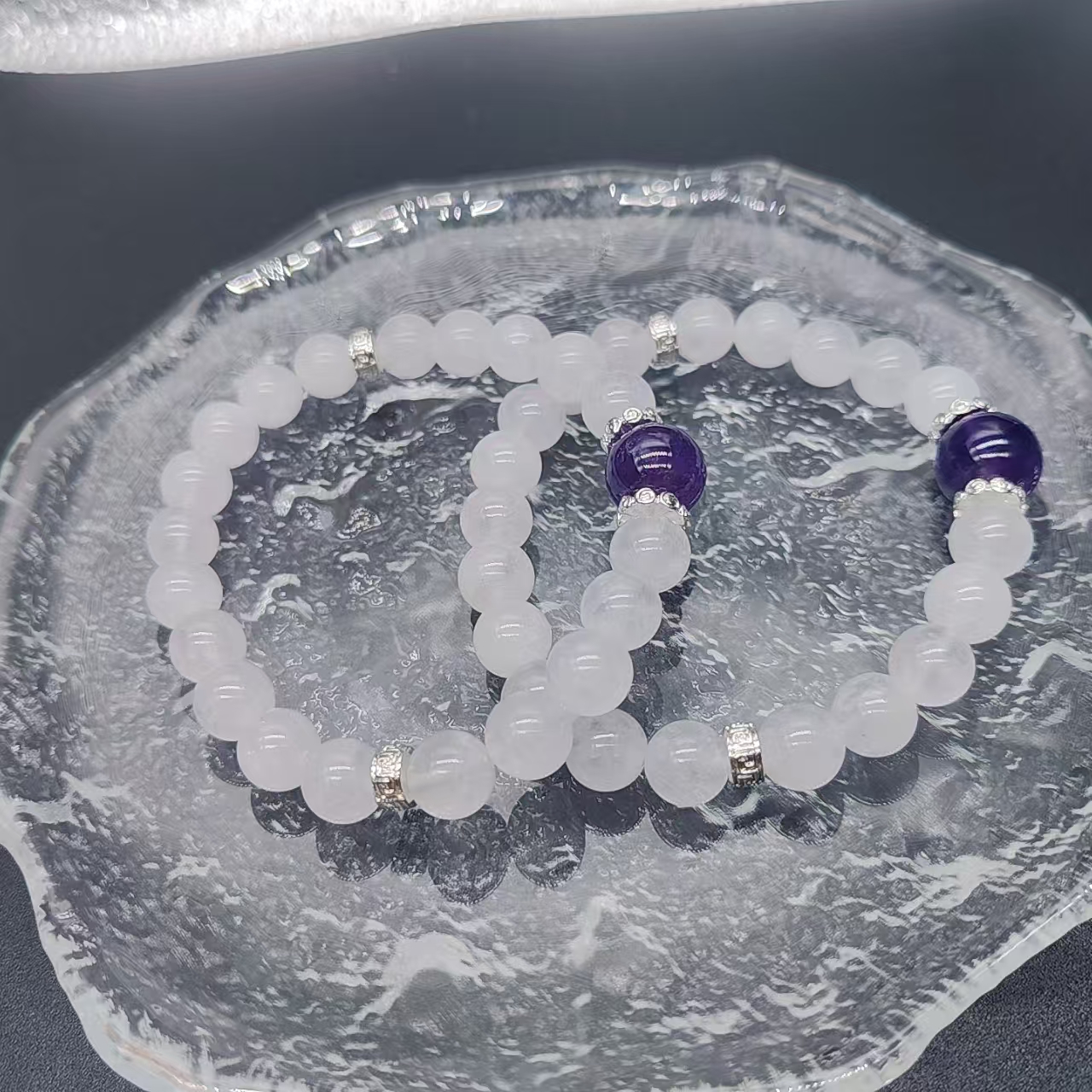 硕夏天然白幽灵8-9mm+紫水晶设计款手链多样性发其一SX361