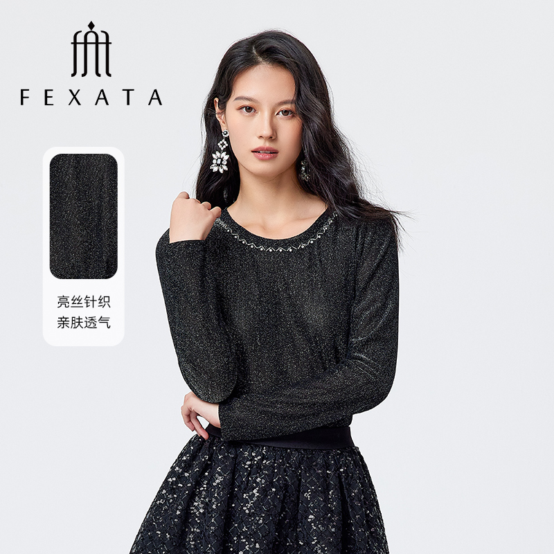 【小朱专属】FEXATA斐格思圆领质感亮丝针织上衣