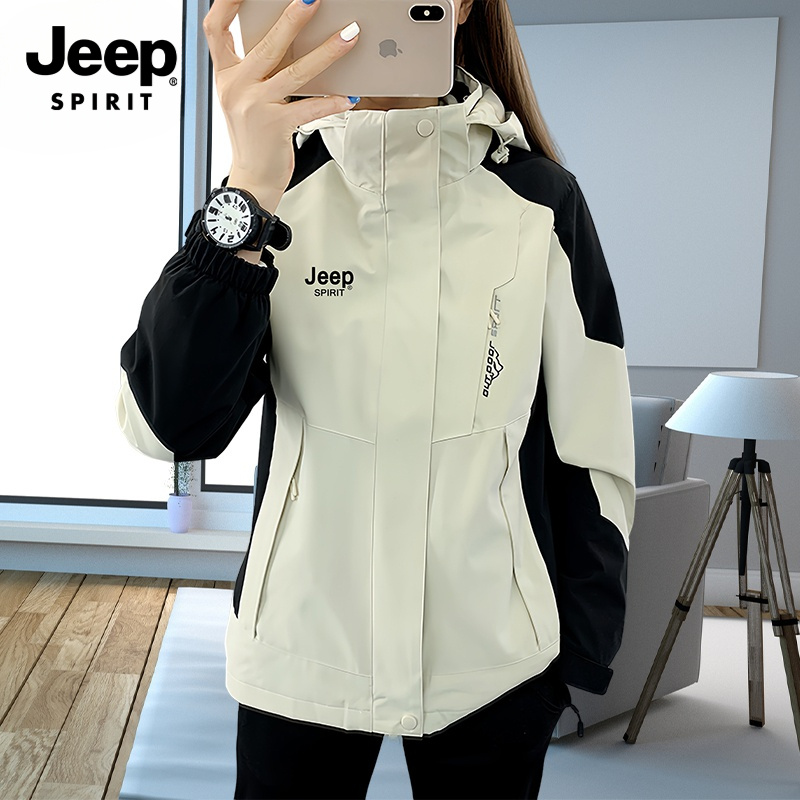 JEEP SPIRIT吉普三合一冲锋衣男女可拆卸户外夹克冬季加绒厚外套