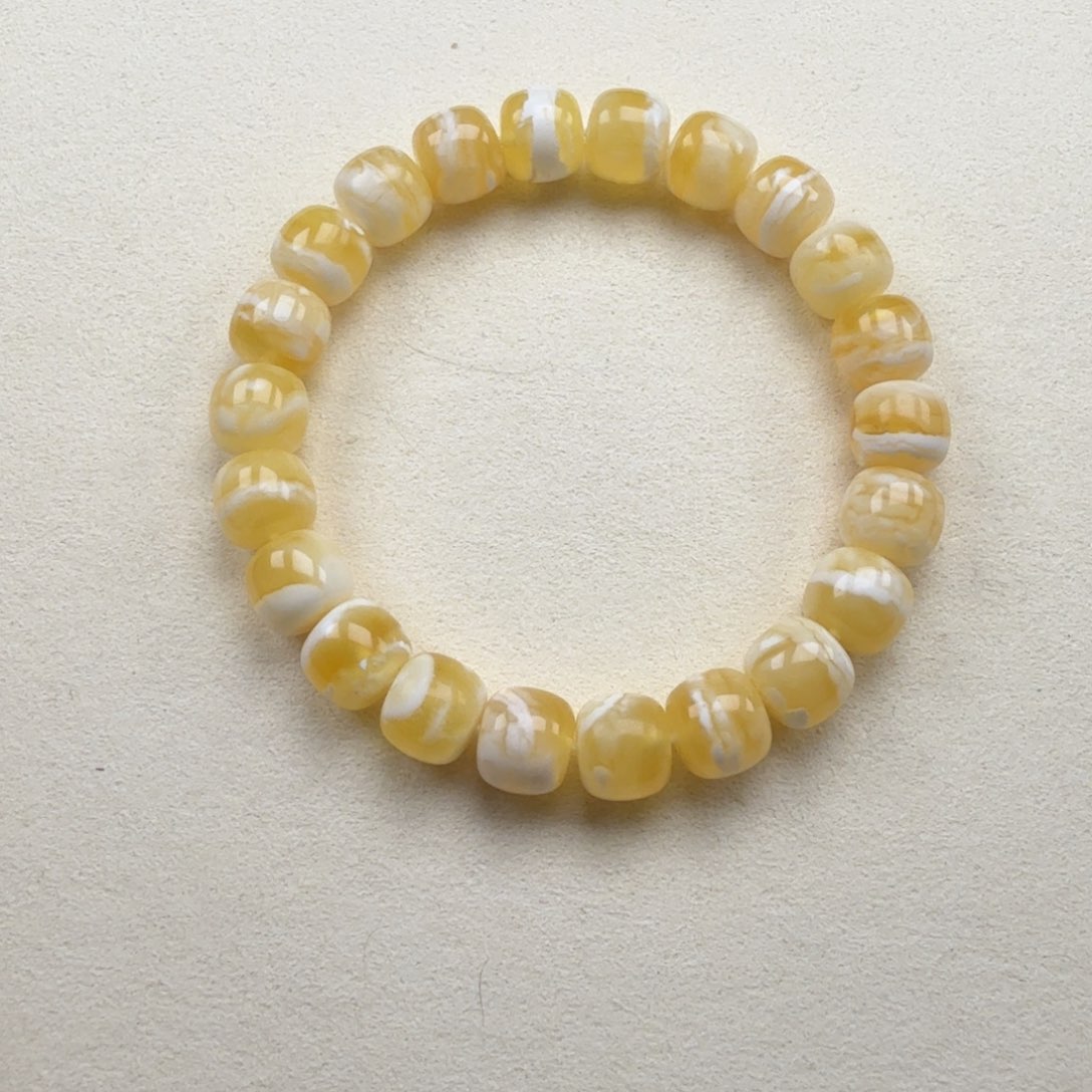 手串蜜蜡未镶嵌9.7mm俄料金瓷白虎皮纹精工老型手串