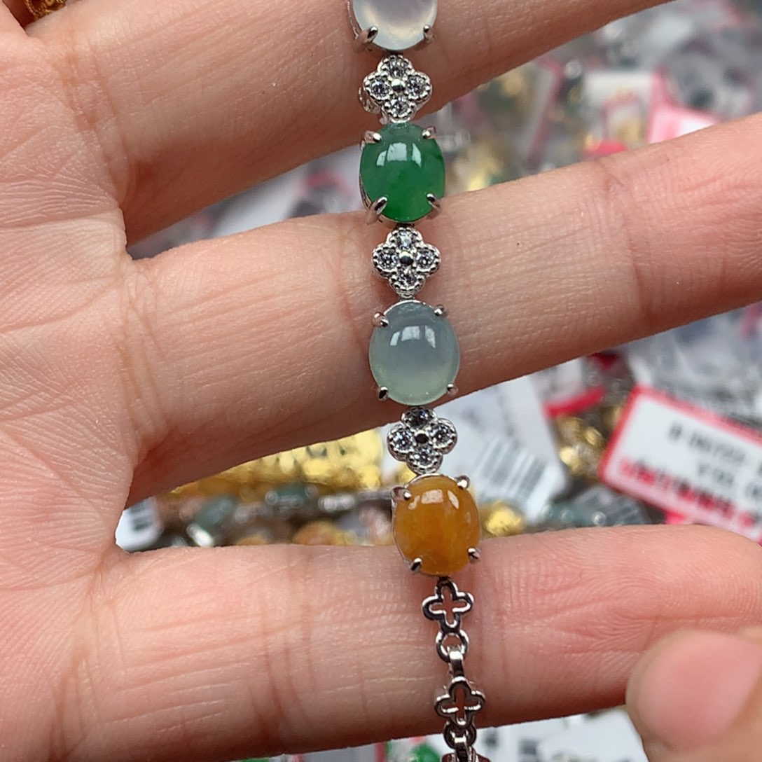 翡翠银S925镶嵌戒指天然翡翠手链