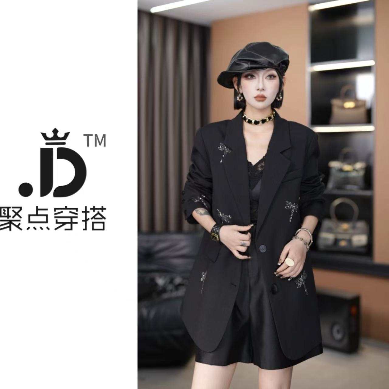 JUDIAN-【薄光影跳动】定制设计款蜻蜓烫钻小西装8jd644356