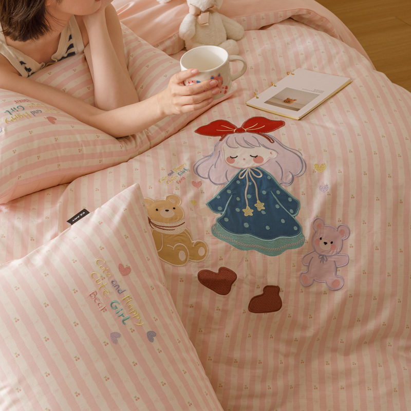 【软萌小刺绣】米可 卡通可爱全棉刺绣四件套纯棉女生可爱4件套