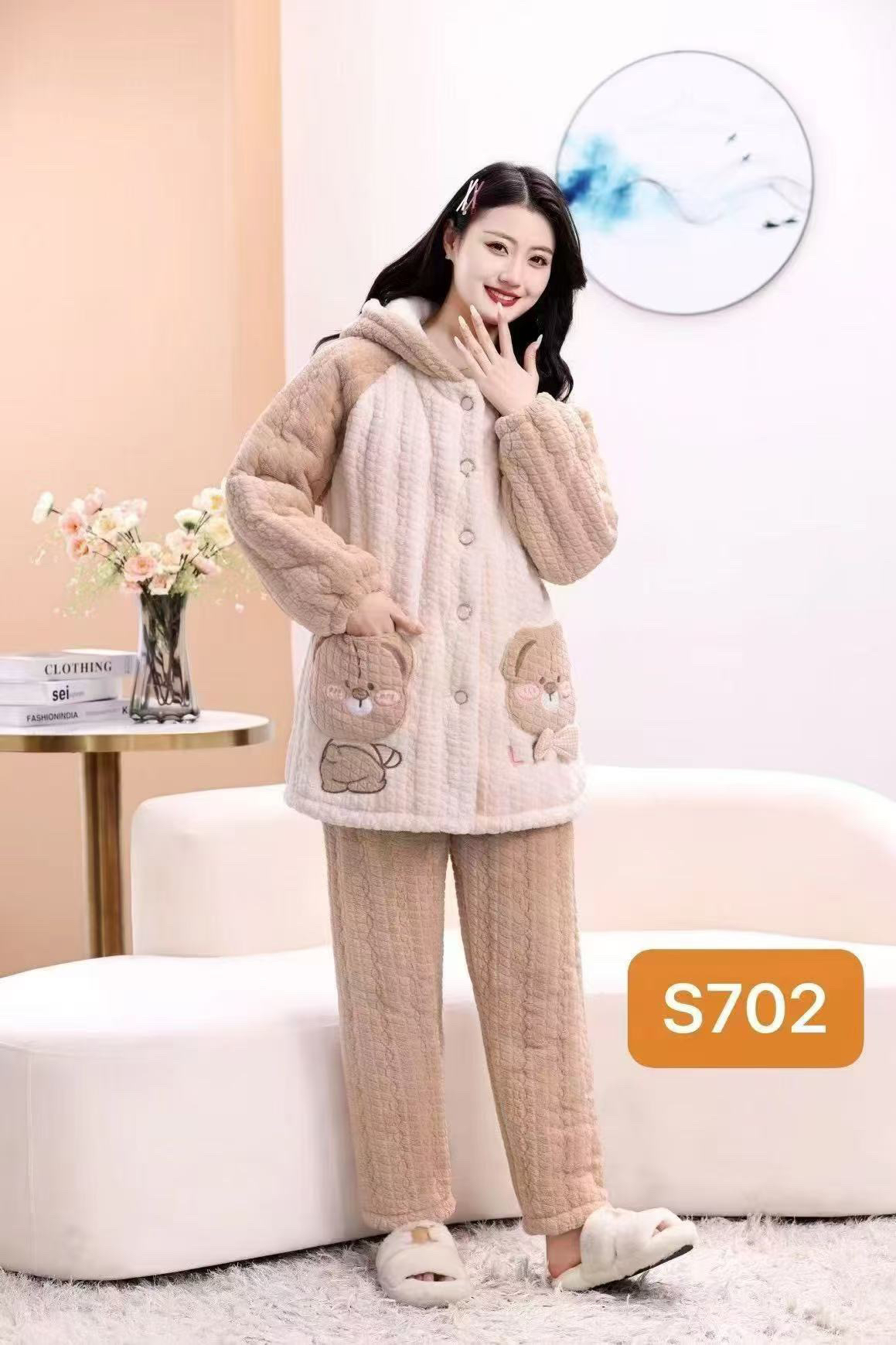 S702甜美可爱连帽加厚冬季保暖家居服